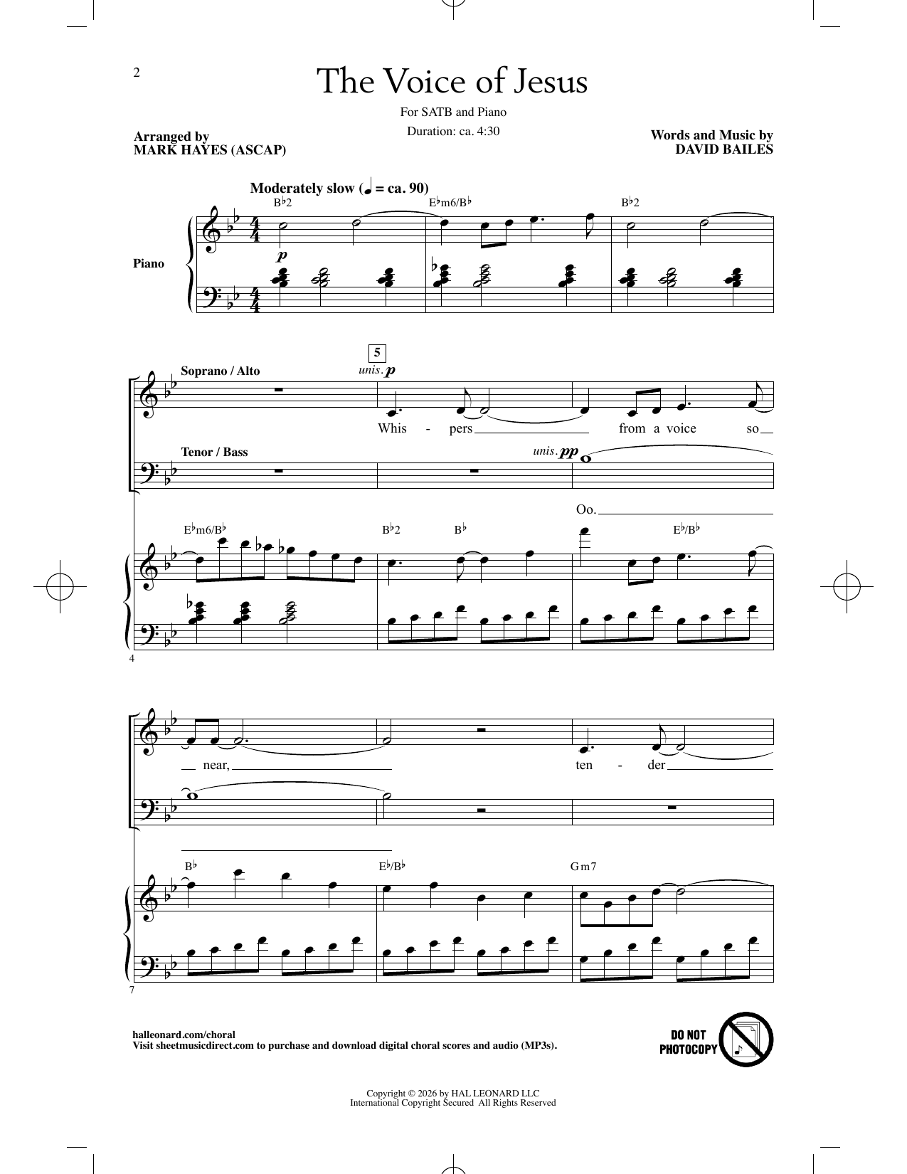 David Bailes The Voice Of Jesus (arr. Mark Hayes) sheet music notes and chords arranged for SATB Choir