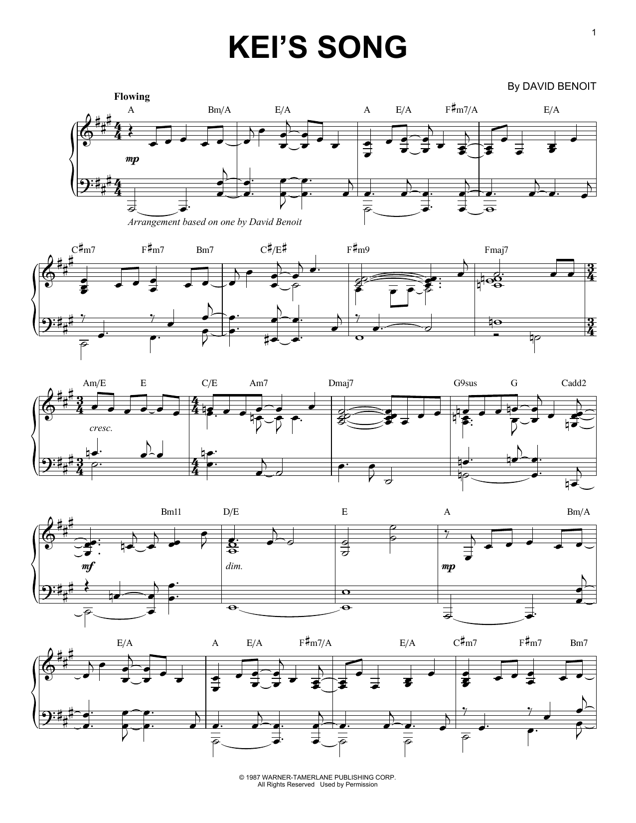 David Benoit Kei's Song sheet music notes and chords arranged for Piano Solo