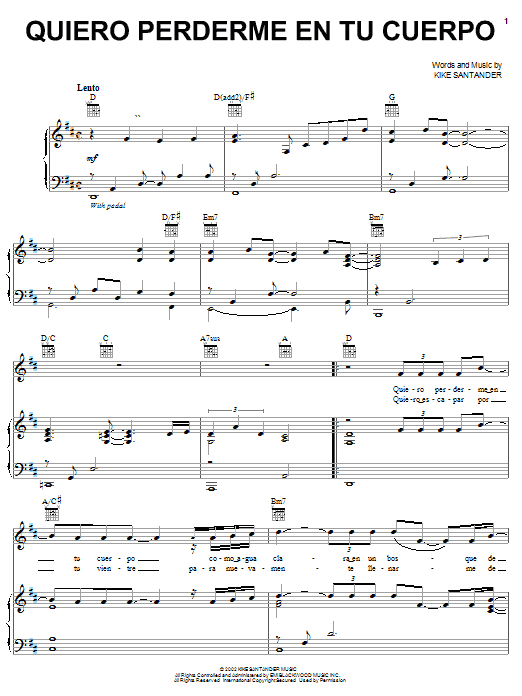 David Bisbal Quiero Perderme En Tu Cuerpo sheet music notes and chords arranged for Piano, Vocal & Guitar Chords (Right-Hand Melody)