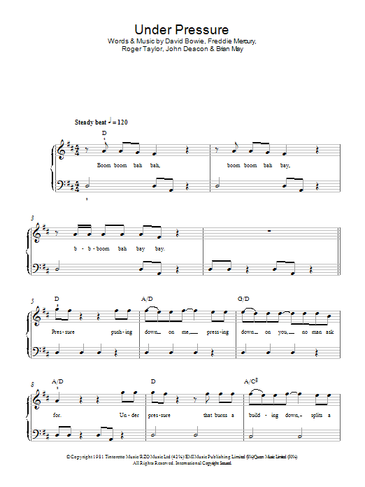 David Bowie & Queen Under Pressure sheet music notes and chords arranged for Easy Guitar Tab
