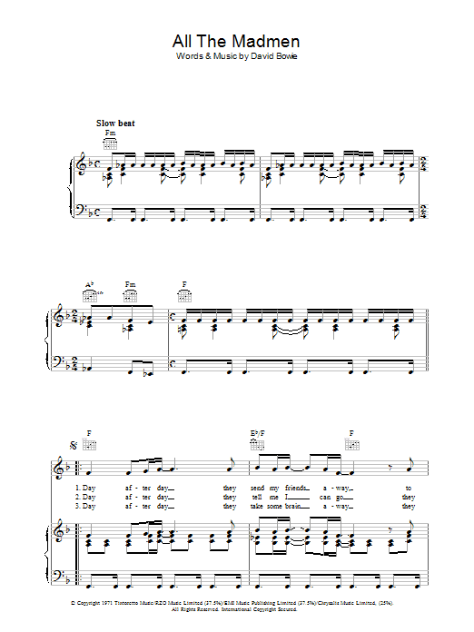 David Bowie All The Madmen sheet music notes and chords arranged for Guitar Chords/Lyrics