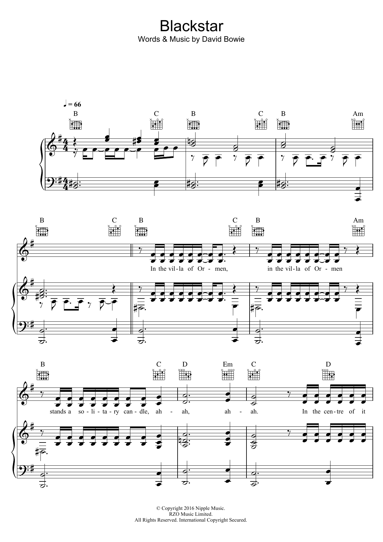 David Bowie Blackstar sheet music notes and chords arranged for Piano, Vocal & Guitar Chords