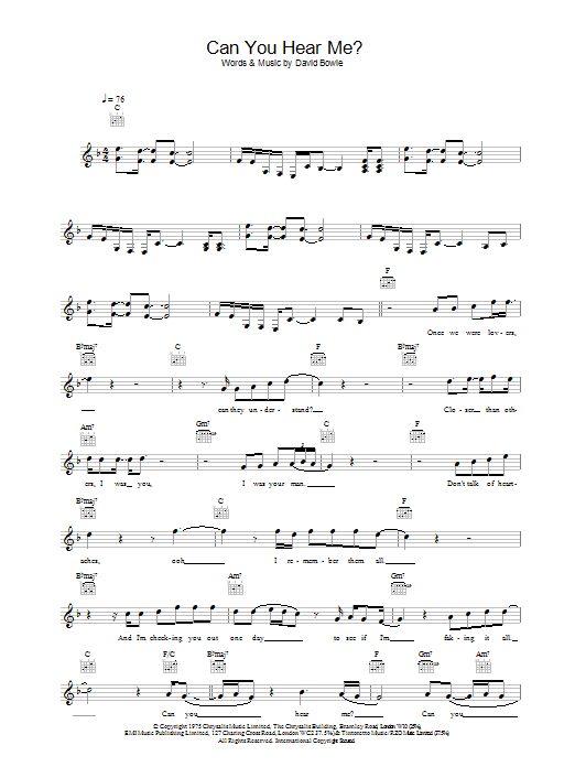David Bowie Can You Hear Me? sheet music notes and chords arranged for Lead Sheet / Fake Book