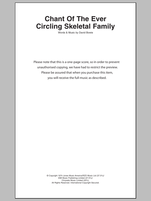 David Bowie Chant Of The Ever Circling Skeletal Family sheet music notes and chords arranged for Guitar Chords/Lyrics