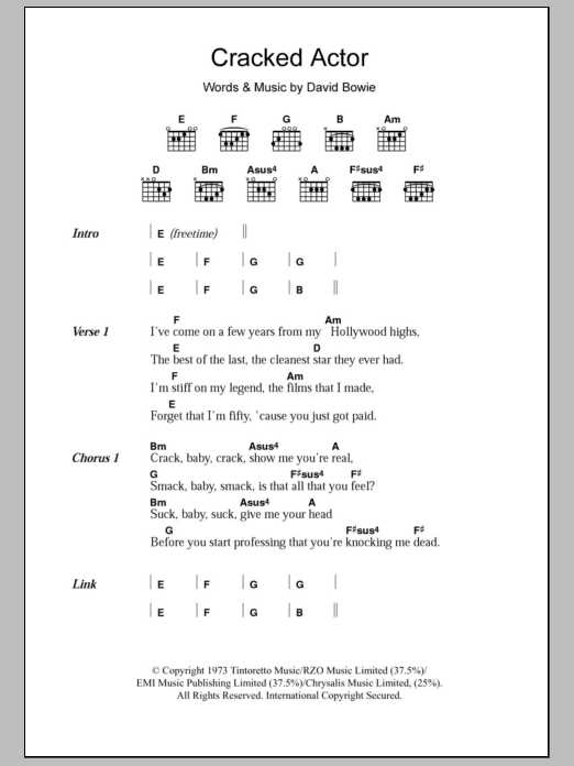 David Bowie Cracked Actor sheet music notes and chords arranged for Guitar Chords/Lyrics