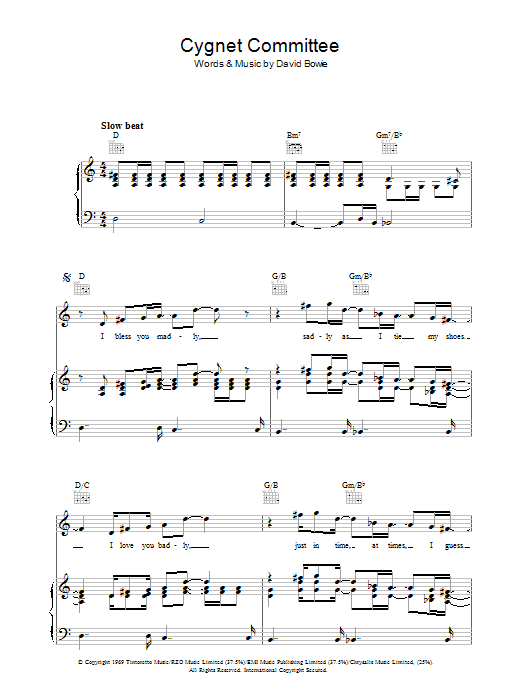 David Bowie Cygnet Committee sheet music notes and chords arranged for Piano, Vocal & Guitar Chords