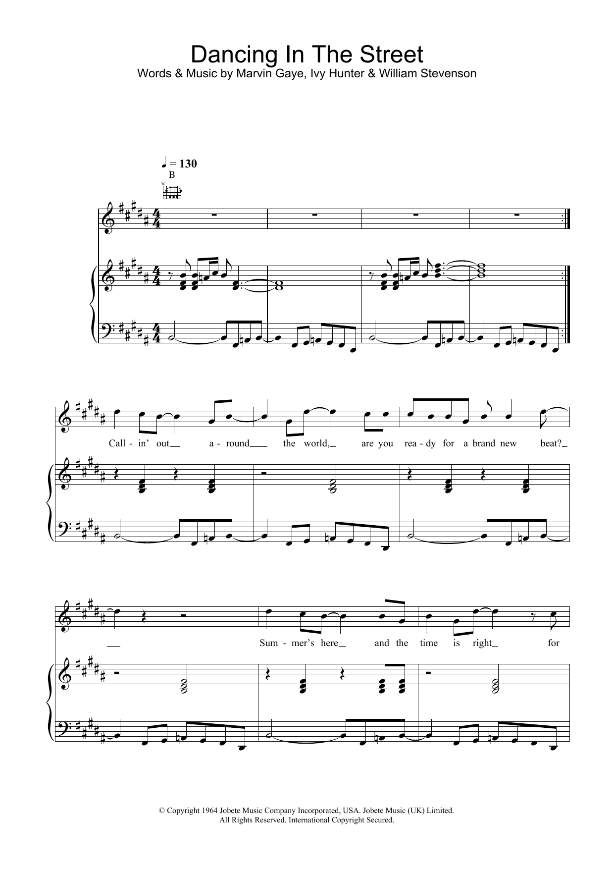 David Bowie Dancing In The Street sheet music notes and chords arranged for Piano, Vocal & Guitar Chords