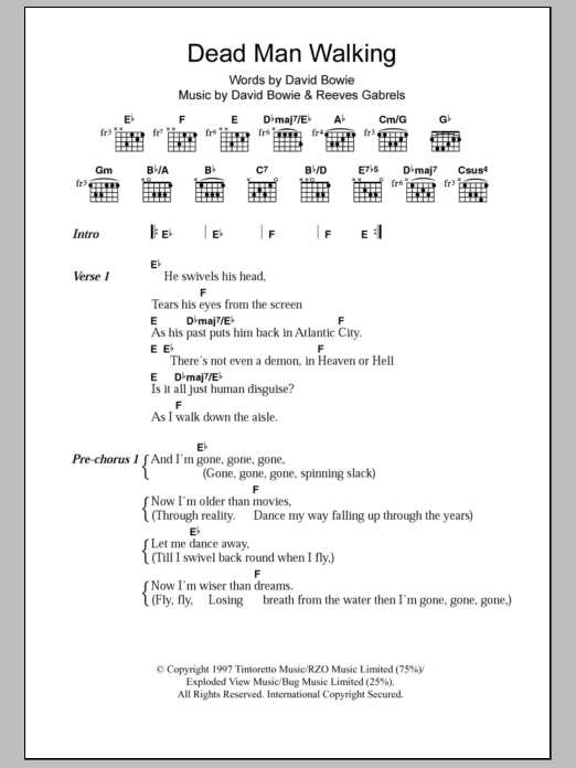 David Bowie Dead Man Walking sheet music notes and chords arranged for Guitar Chords/Lyrics
