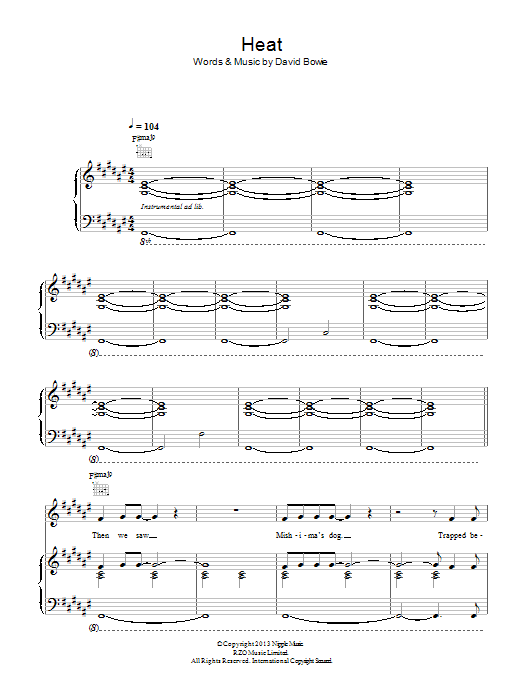David Bowie Heat sheet music notes and chords arranged for Piano, Vocal & Guitar Chords