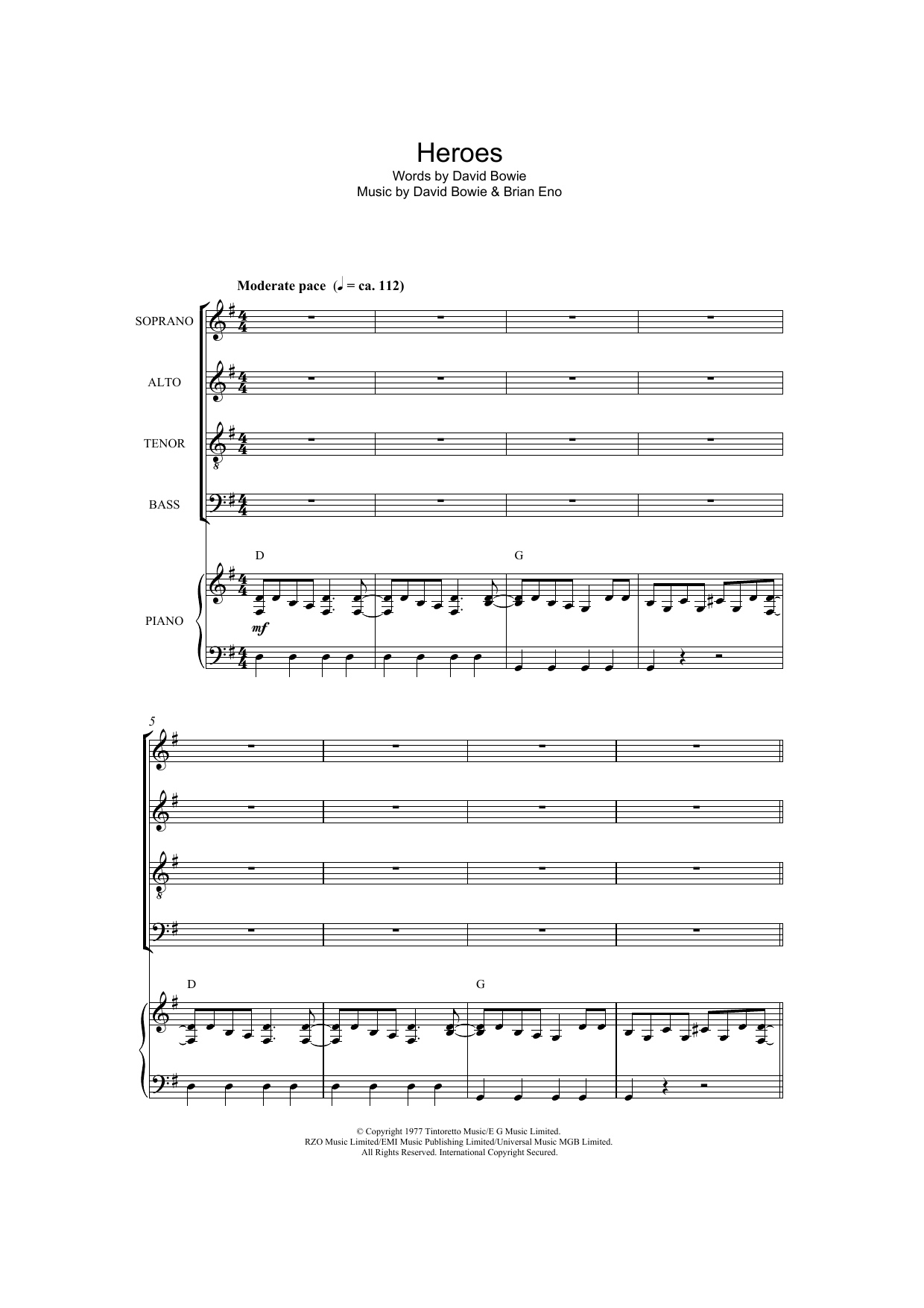 David Bowie Heroes (arr. Barrie Carson Turner) sheet music notes and chords arranged for SATB Choir