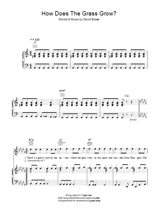 David Bowie How Does The Grass Grow sheet music notes and chords arranged for Piano, Vocal & Guitar Chords