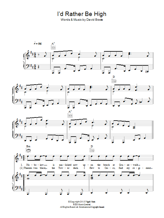 David Bowie I'd Rather Be High sheet music notes and chords arranged for Piano, Vocal & Guitar Chords