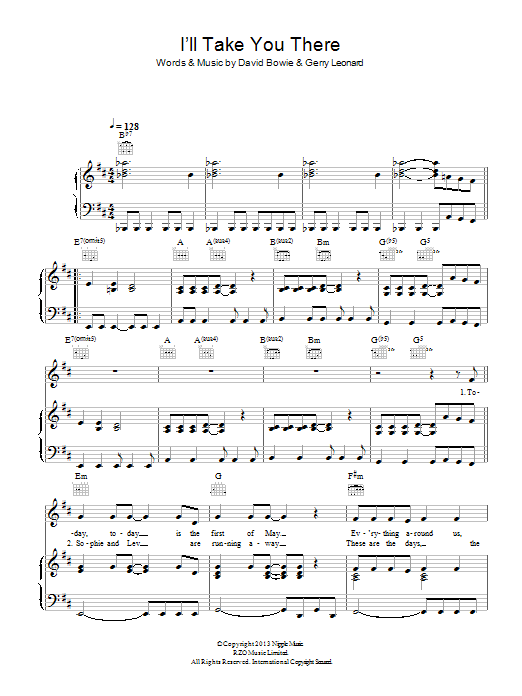David Bowie I'll Take You There sheet music notes and chords arranged for Piano, Vocal & Guitar Chords