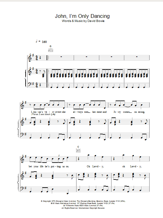David Bowie John, I'm Only Dancing sheet music notes and chords arranged for Guitar Chords/Lyrics