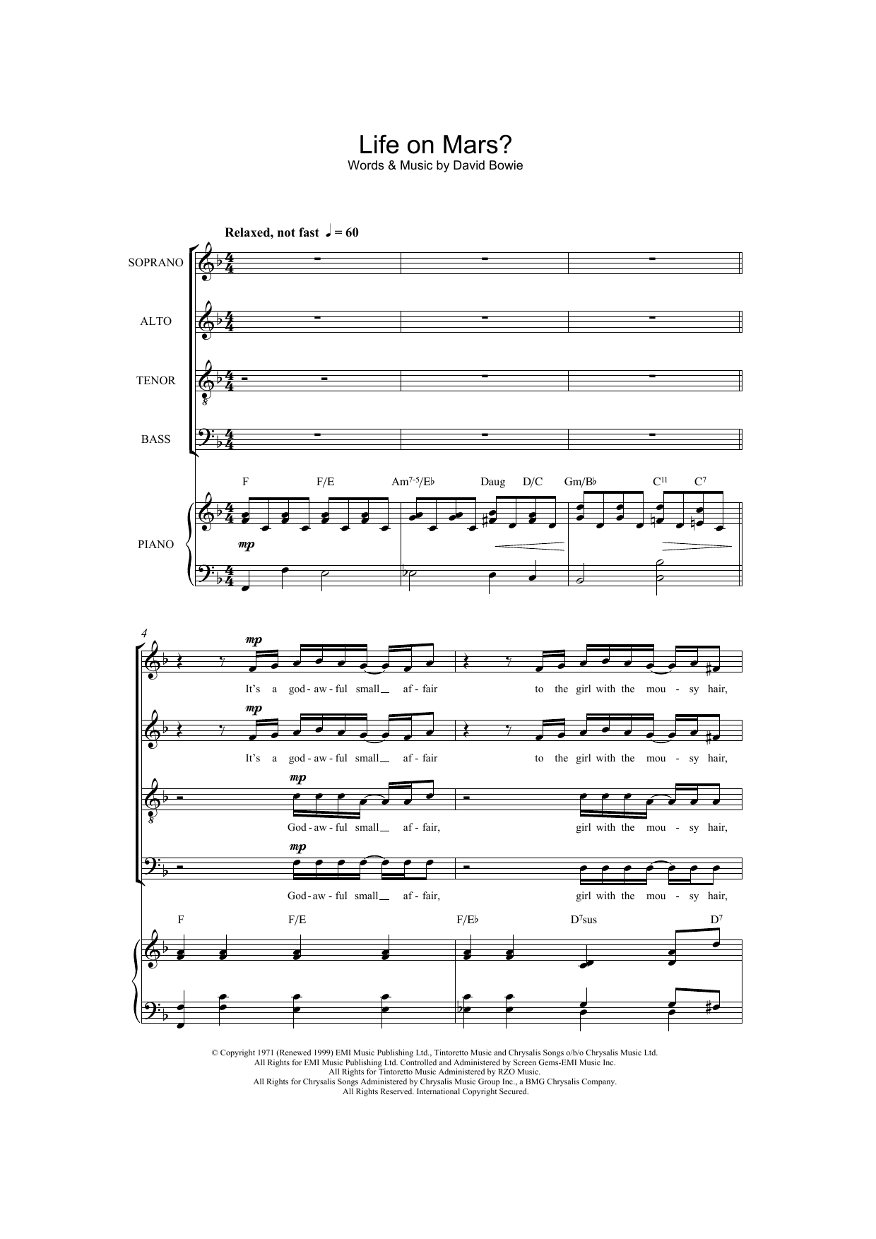 David Bowie Life On Mars? (arr. Barrie Carson Turner) sheet music notes and chords arranged for SATB Choir