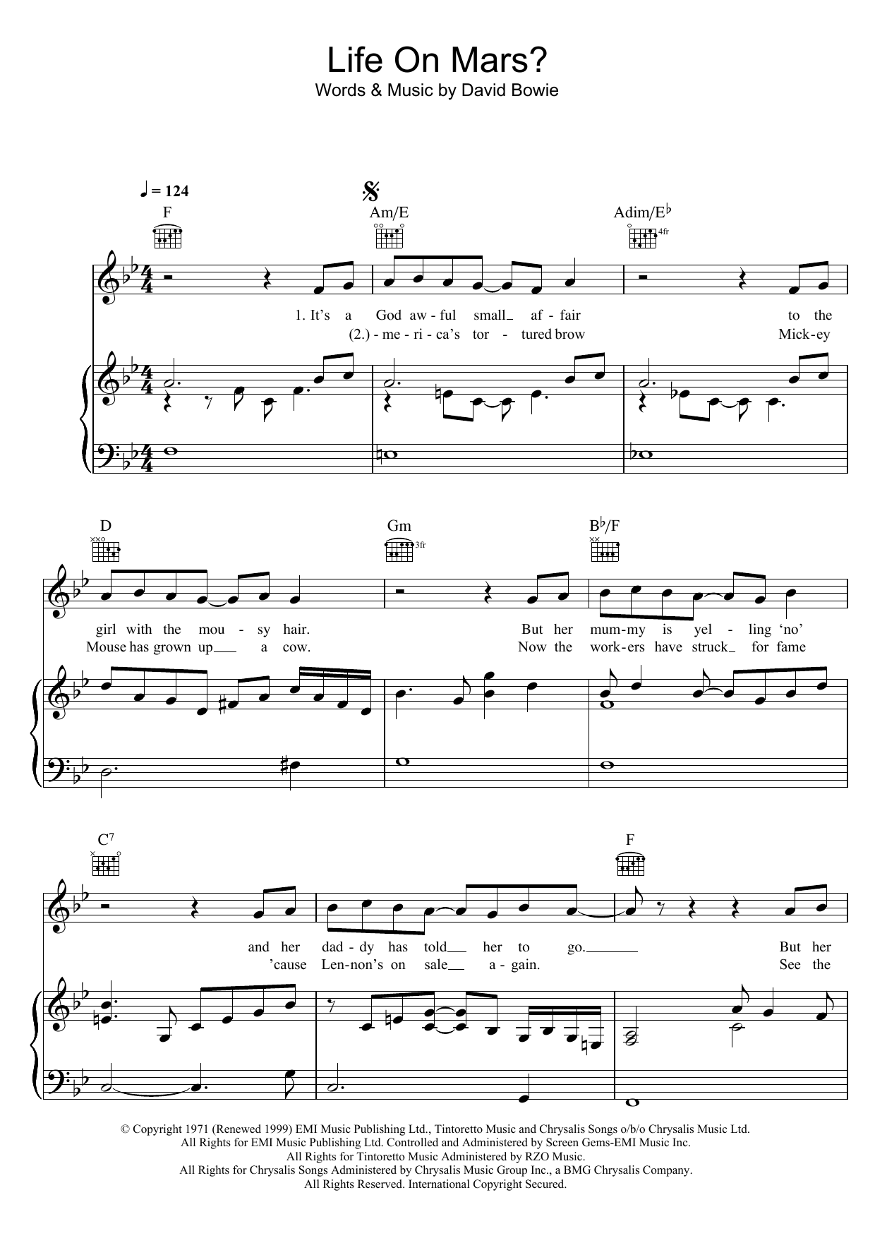 David Bowie Life On Mars? sheet music notes and chords arranged for Alto Sax Solo