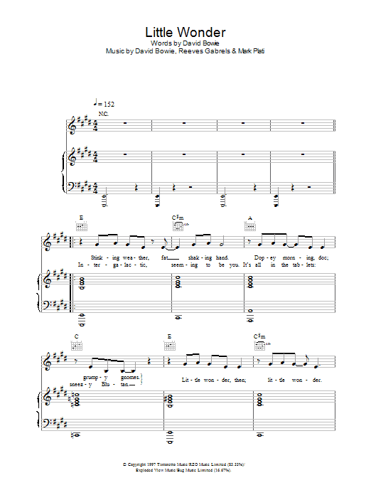 David Bowie Little Wonder sheet music notes and chords arranged for Guitar Chords/Lyrics