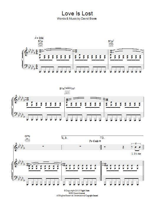 David Bowie Love Is Lost sheet music notes and chords arranged for Piano, Vocal & Guitar Chords