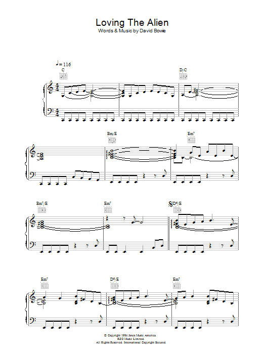 David Bowie Loving The Alien sheet music notes and chords arranged for Piano, Vocal & Guitar Chords