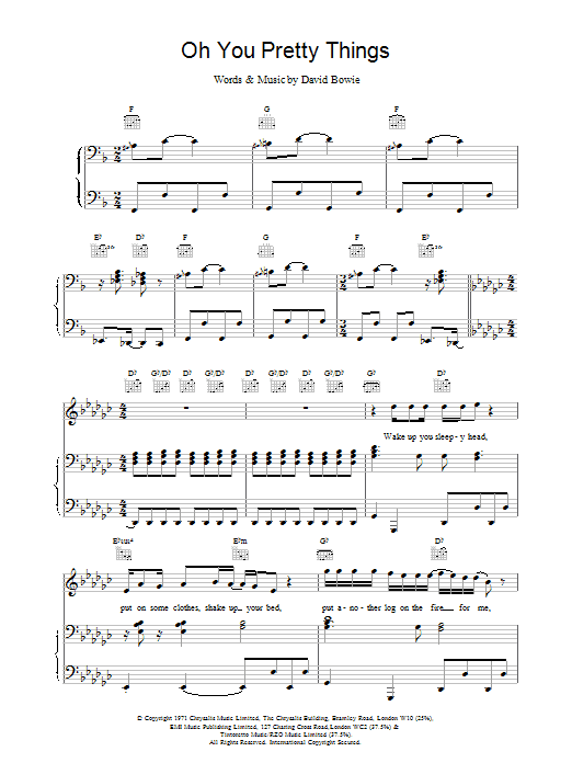 David Bowie Oh! You Pretty Things sheet music notes and chords arranged for Piano, Vocal & Guitar Chords