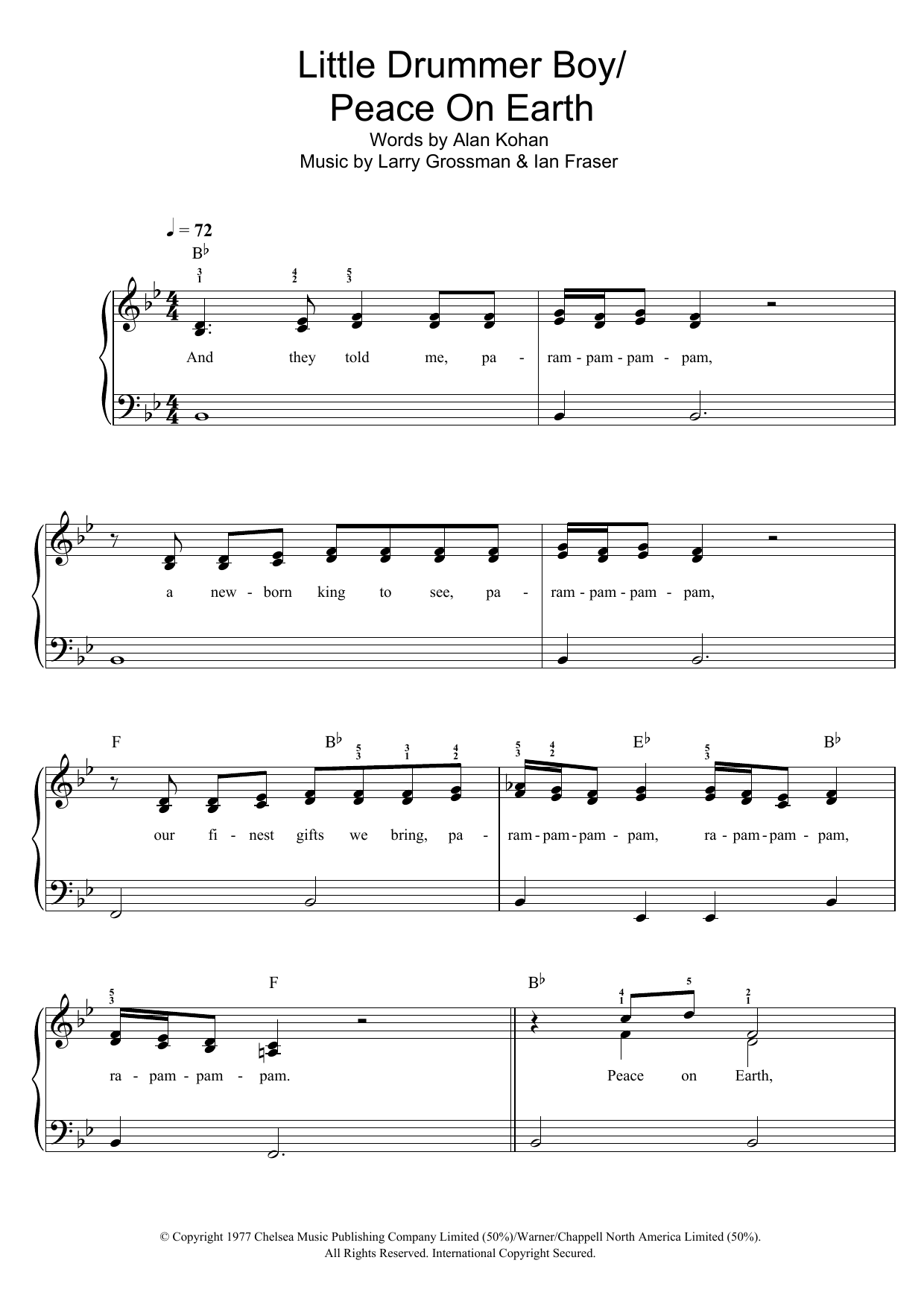 David Bowie & Bing Crosby Peace On Earth / Little Drummer Boy sheet music notes and chords arranged for Easy Piano