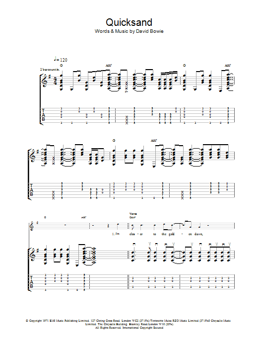 David Bowie Quicksand sheet music notes and chords arranged for Piano, Vocal & Guitar Chords