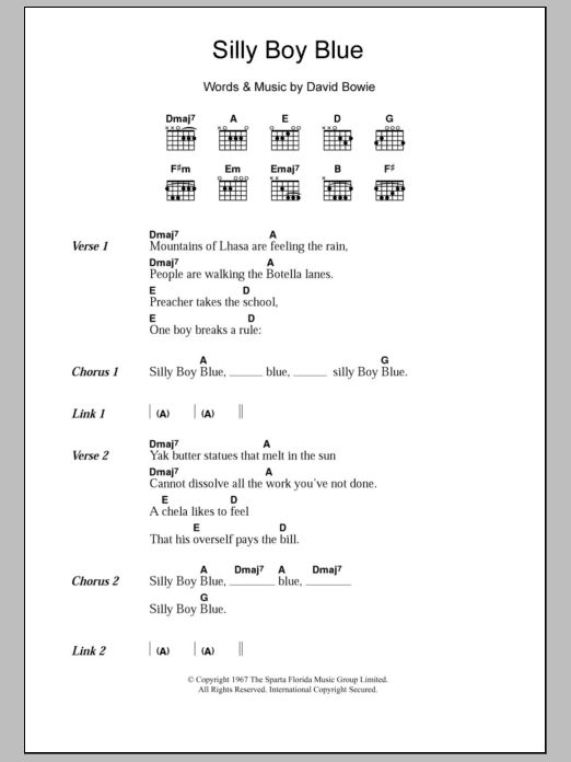 David Bowie Silly Boy Blue sheet music notes and chords arranged for Guitar Chords/Lyrics
