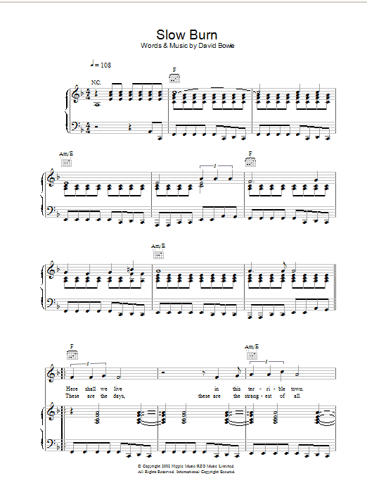 David Bowie Slow Burn sheet music notes and chords arranged for Guitar Chords/Lyrics