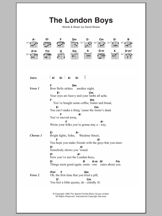 David Bowie The London Boys sheet music notes and chords arranged for Guitar Chords/Lyrics
