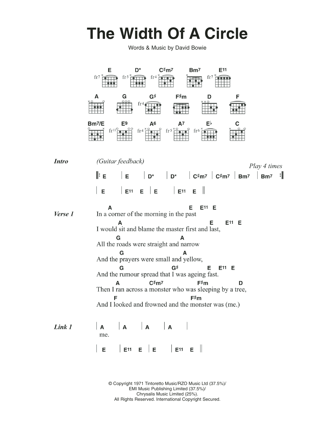 David Bowie The Width Of A Circle sheet music notes and chords arranged for Guitar Chords/Lyrics