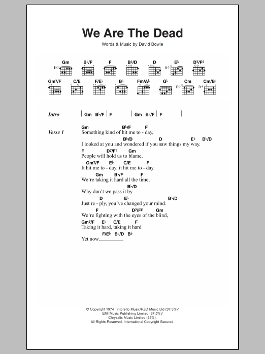 David Bowie We Are The Dead sheet music notes and chords arranged for Guitar Chords/Lyrics