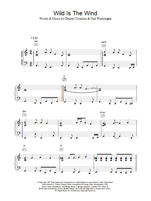 David Bowie Wild Is The Wind sheet music notes and chords arranged for Piano, Vocal & Guitar Chords