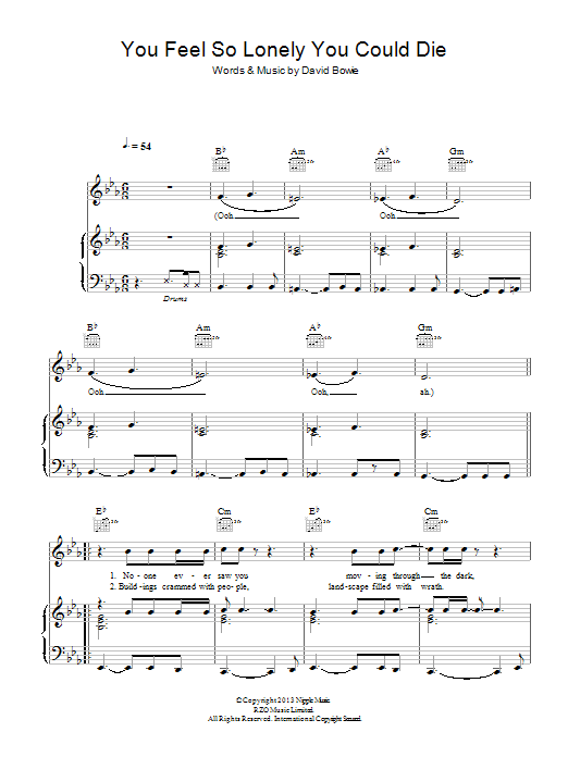 David Bowie You Feel So Lonely You Could Die sheet music notes and chords arranged for Piano, Vocal & Guitar Chords