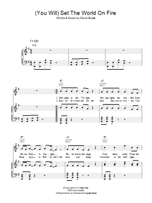 David Bowie (You Will) Set The World On Fire sheet music notes and chords arranged for Piano, Vocal & Guitar Chords