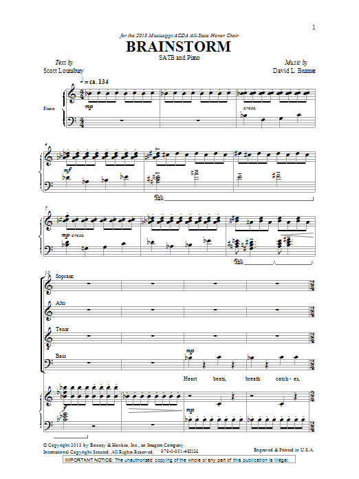 David Brunner Brainstorm sheet music notes and chords arranged for SATB Choir