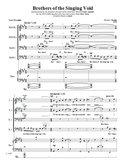 David Brunner Brothers Of The Singing Void sheet music notes and chords arranged for TTBB Choir