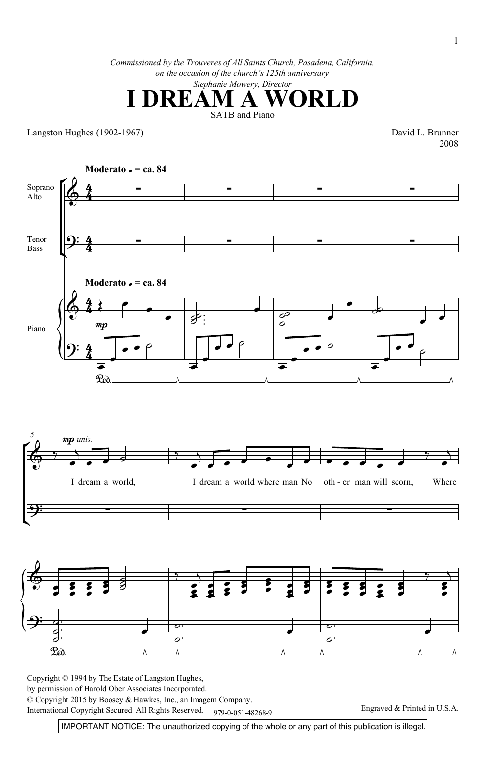 David Brunner I Dream A World sheet music notes and chords arranged for SAB Choir