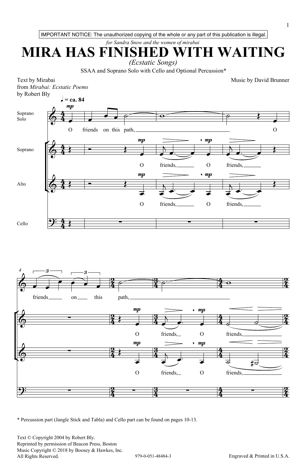 David Brunner Mira Has Finished With Waiting sheet music notes and chords arranged for SSA Choir