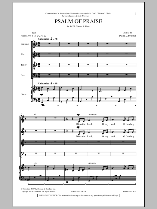 David Brunner Psalm Of Praise sheet music notes and chords arranged for SATB Choir