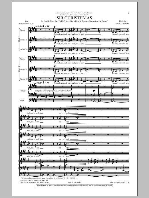 David Brunner Sir Christemas sheet music notes and chords arranged for 3-Part Treble Choir