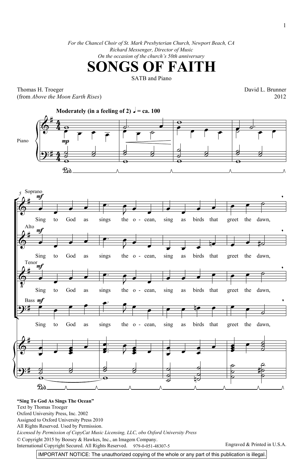 David Brunner Songs Of Faith sheet music notes and chords arranged for SATB Choir