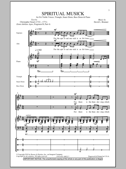 David Brunner Spiritual Musick sheet music notes and chords arranged for 2-Part Choir