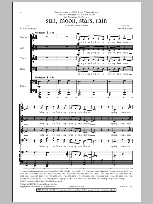 David Brunner Sun, Moon, Stars, Rain sheet music notes and chords arranged for SATB Choir