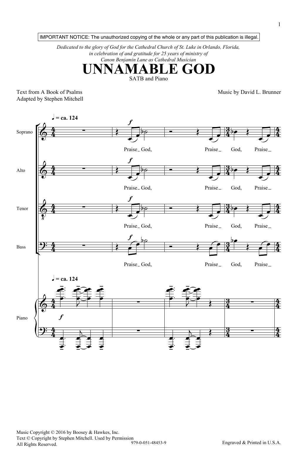David Brunner Unnamable God sheet music notes and chords arranged for SATB Choir
