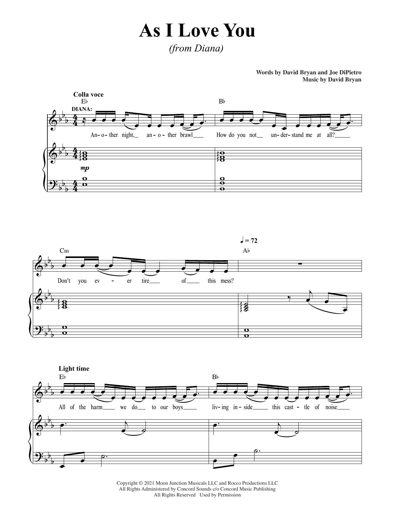 David Bryan & Joe DiPietro As I Love You (from Diana) sheet music notes and chords arranged for Piano & Vocal