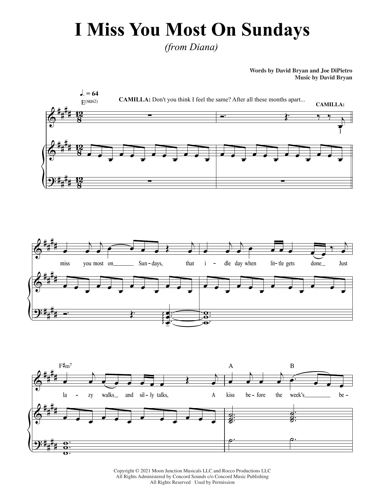 David Bryan & Joe DiPietro I Miss You Most On Sundays (from Diana) sheet music notes and chords arranged for Piano & Vocal