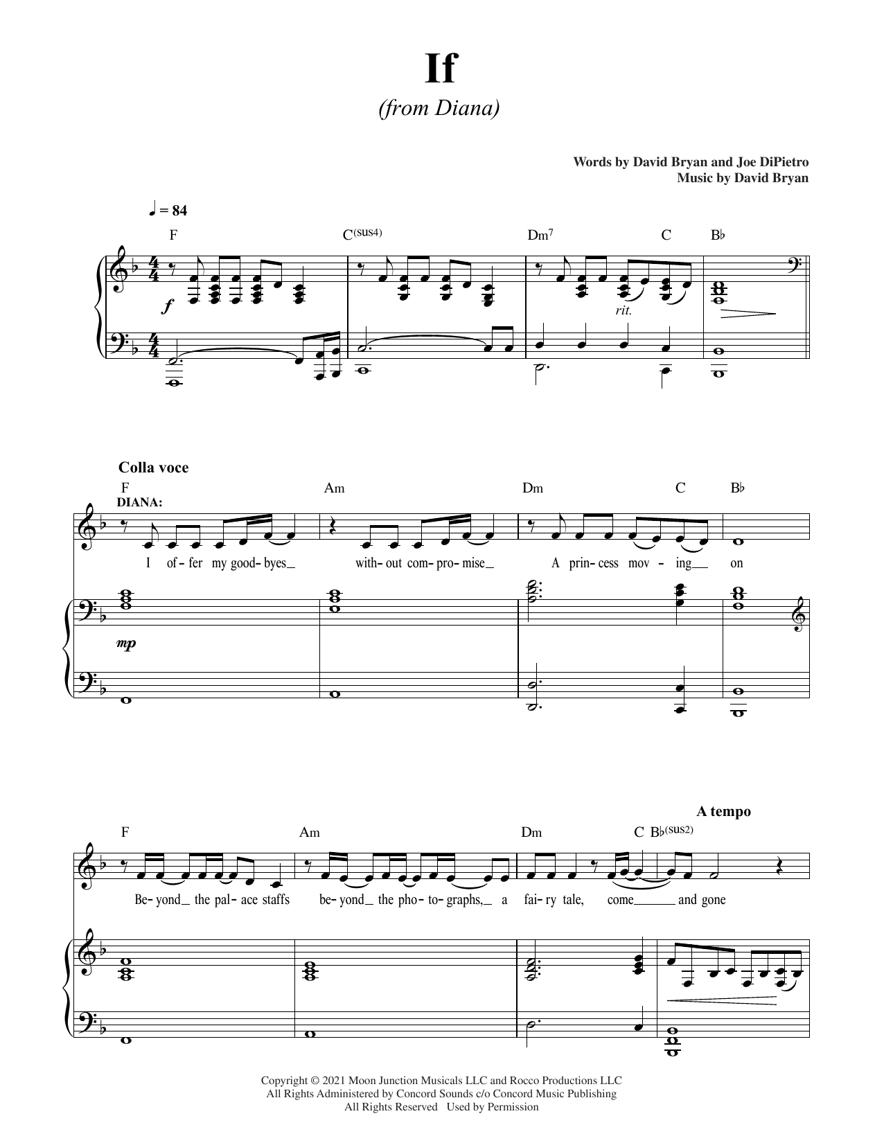 David Bryan & Joe DiPietro If (from Diana) sheet music notes and chords arranged for Piano & Vocal