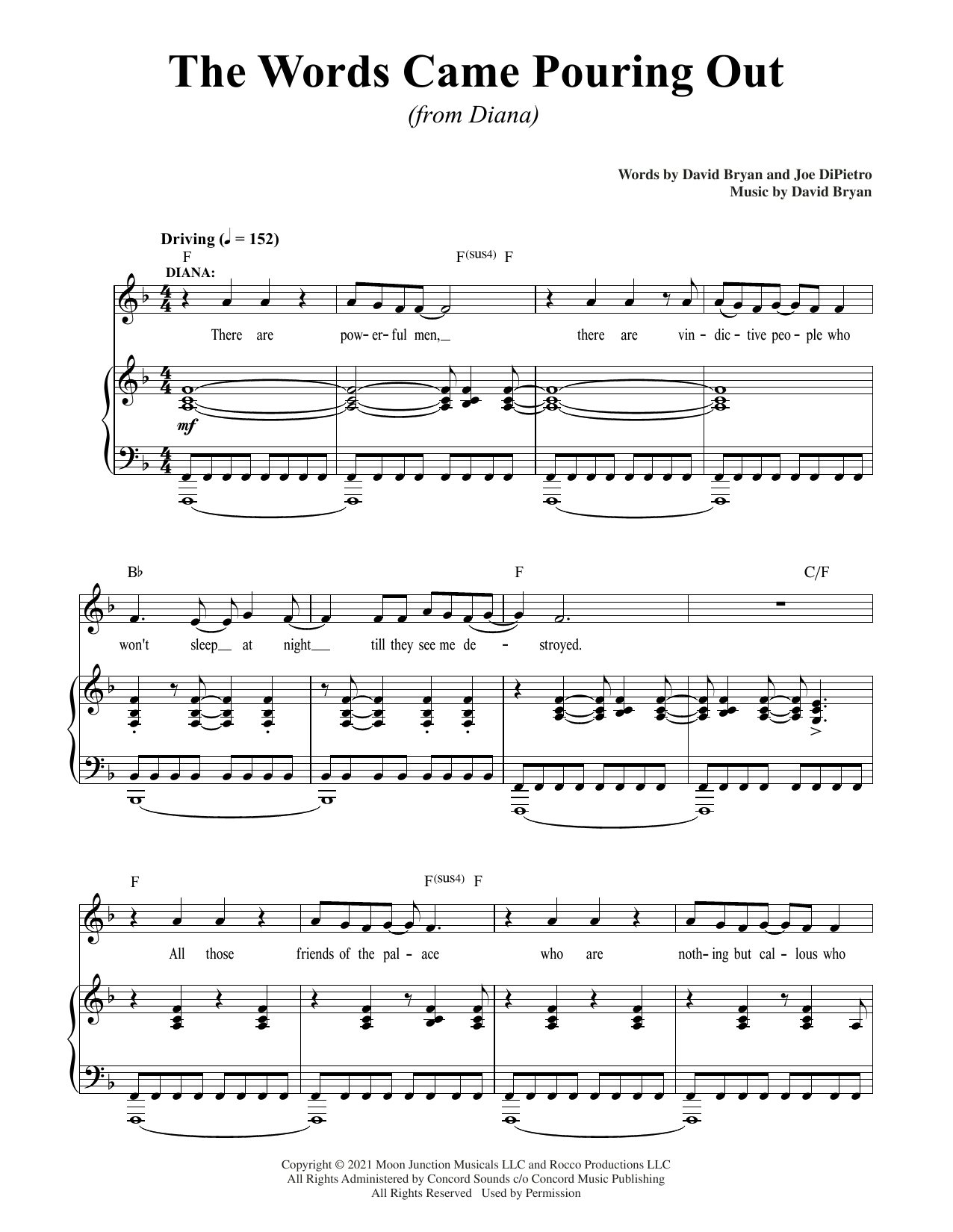 David Bryan & Joe DiPietro The Words Came Pouring Out (from Diana) sheet music notes and chords arranged for Piano & Vocal