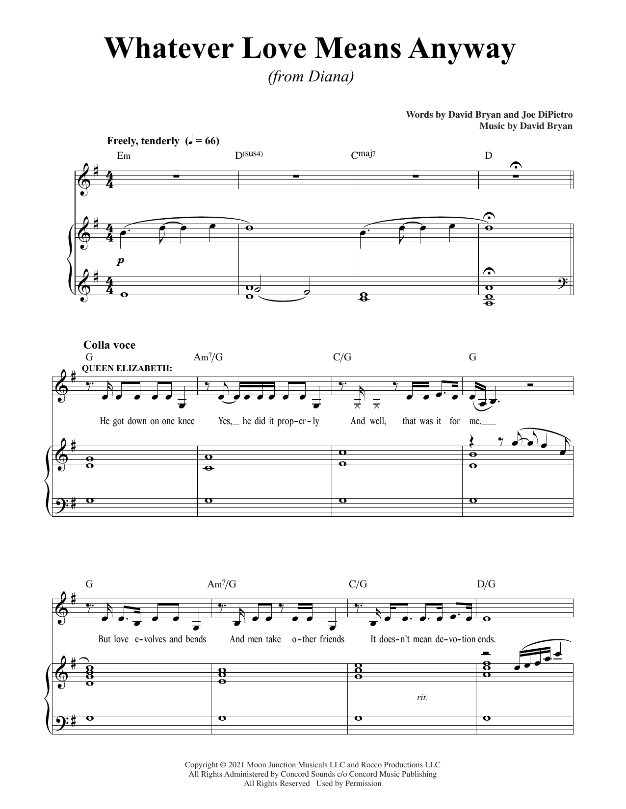 David Bryan & Joe DiPietro Whatever Love Means Anyway (from Diana) sheet music notes and chords arranged for Piano & Vocal