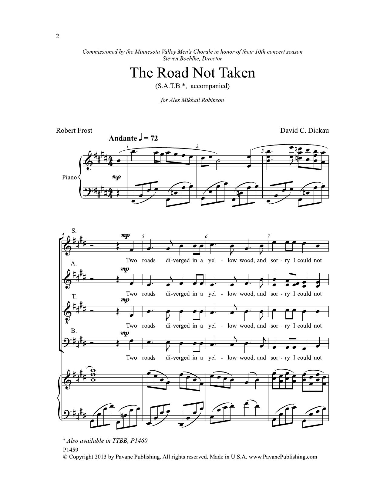 David C. Dickau The Road Not Taken sheet music notes and chords arranged for SATB Choir